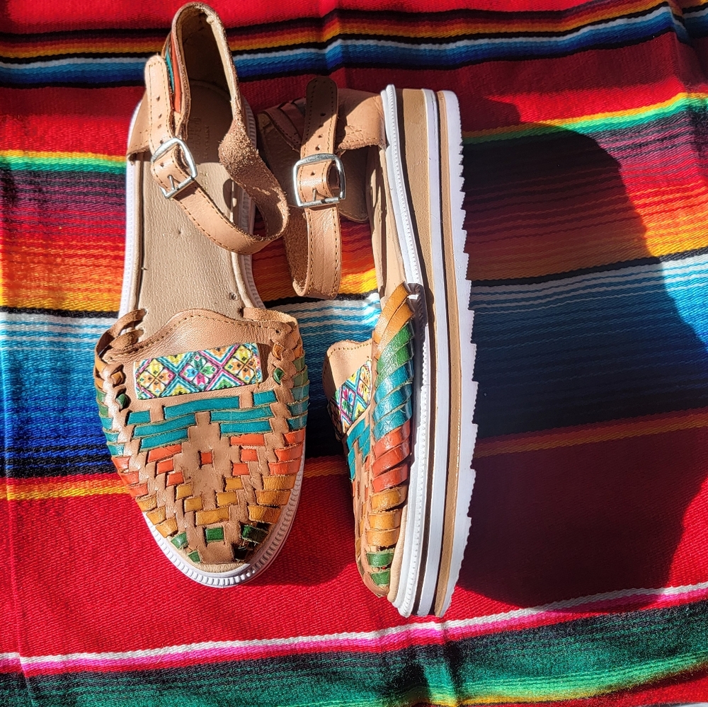 EUC! Colorful Leather Huarache Sandals - Picture 3 of 5